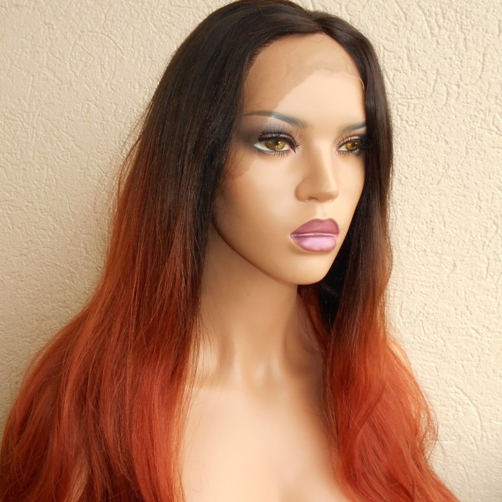 Auburn ombre 30 " long lace front heat ok wig